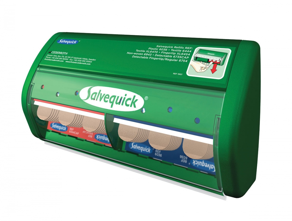 Salvequick plasterautomater og plaster er et komplett og brukervennlig system. Plastrene finnes alltid på plass, klare til bruk.